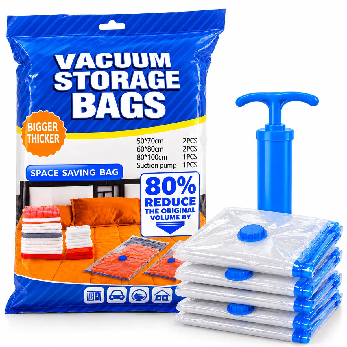5pcs Vacuum Storage Bags with Pump Space Saver Clothes Home Organiser M L XL