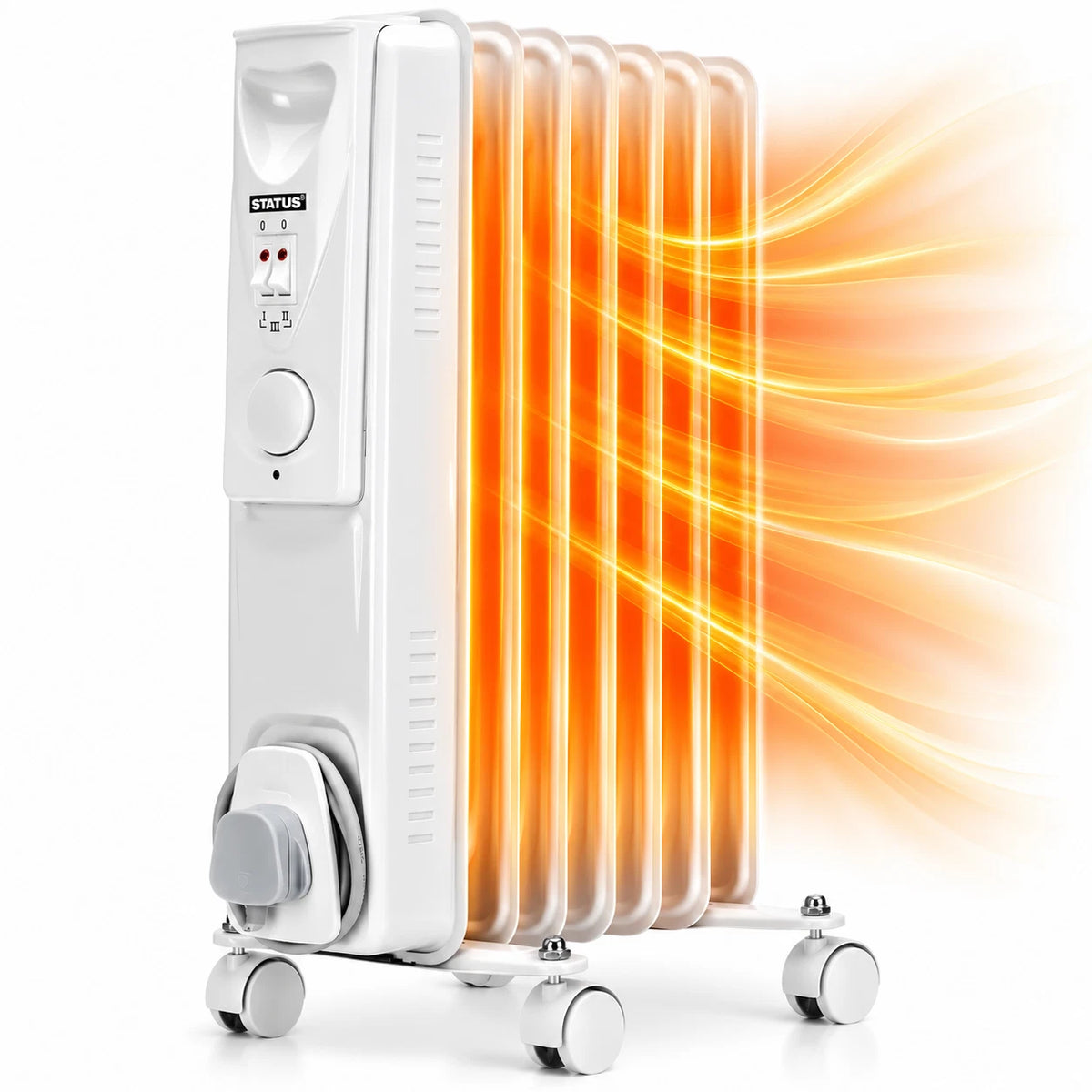7 Fin Portable Oil Filled Radiator Electric Heater Thermostat 1500W Home Office