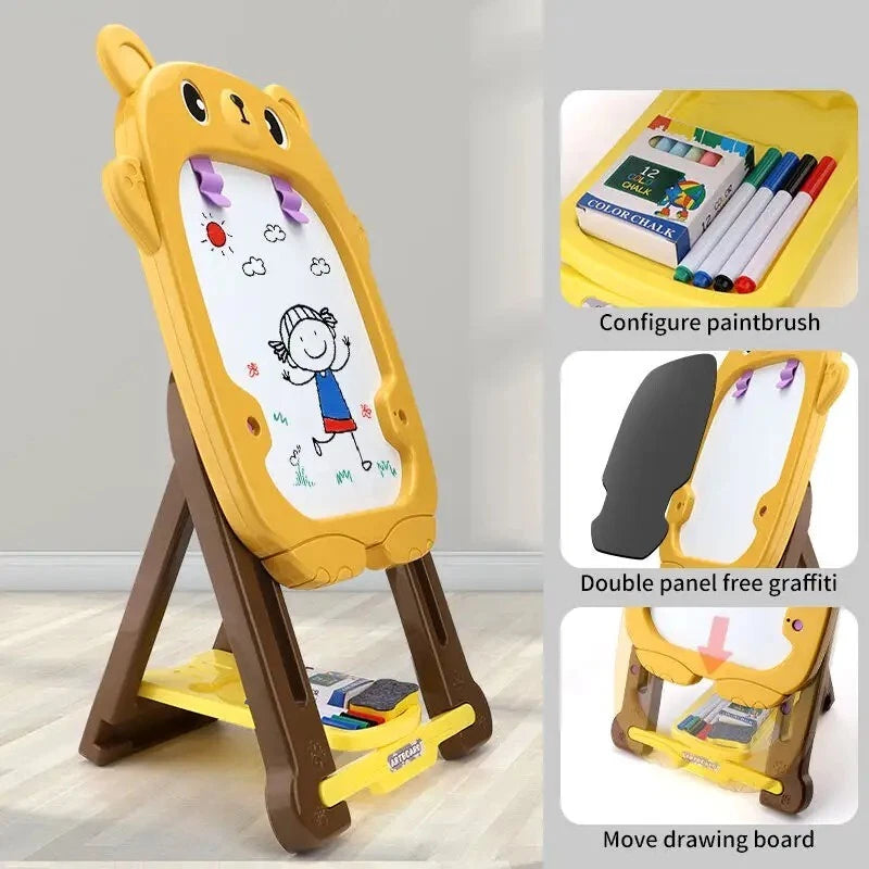 Kids Double Sided Easel Board | Writing, Drawing, Chalk & Doodle Standing Graffiti Art Board