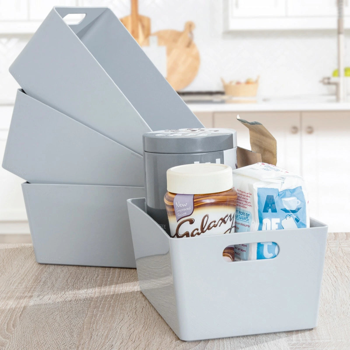 Plastic Storage Baskets Organiser Reusable Boxes Kitchen Bathroom Office Home