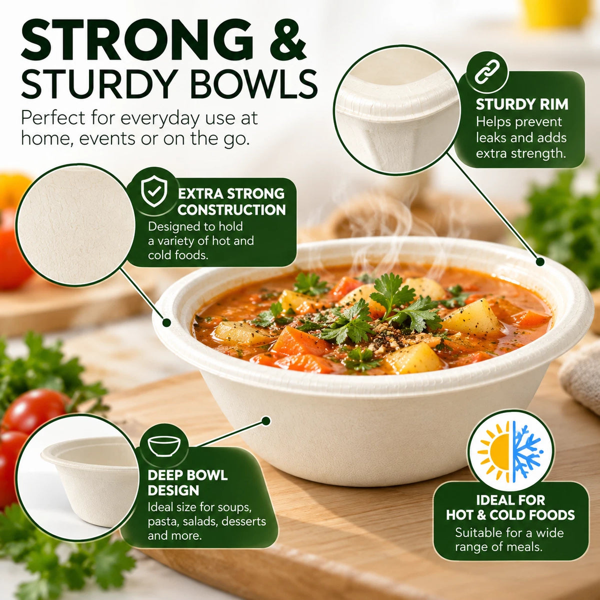 Bagasse Paper Bowls 8oz 240ml Disposable Dessert Party Catering Compostable