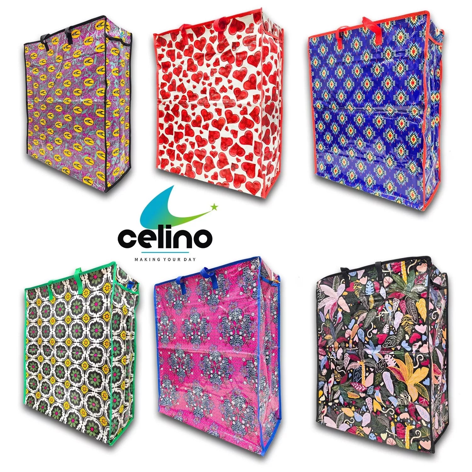 Extra Large Printed Laundry Storage Bag with Zip – Strong Reusable Shopping, Moving & Clothes Storage Bag 65x55x24cm