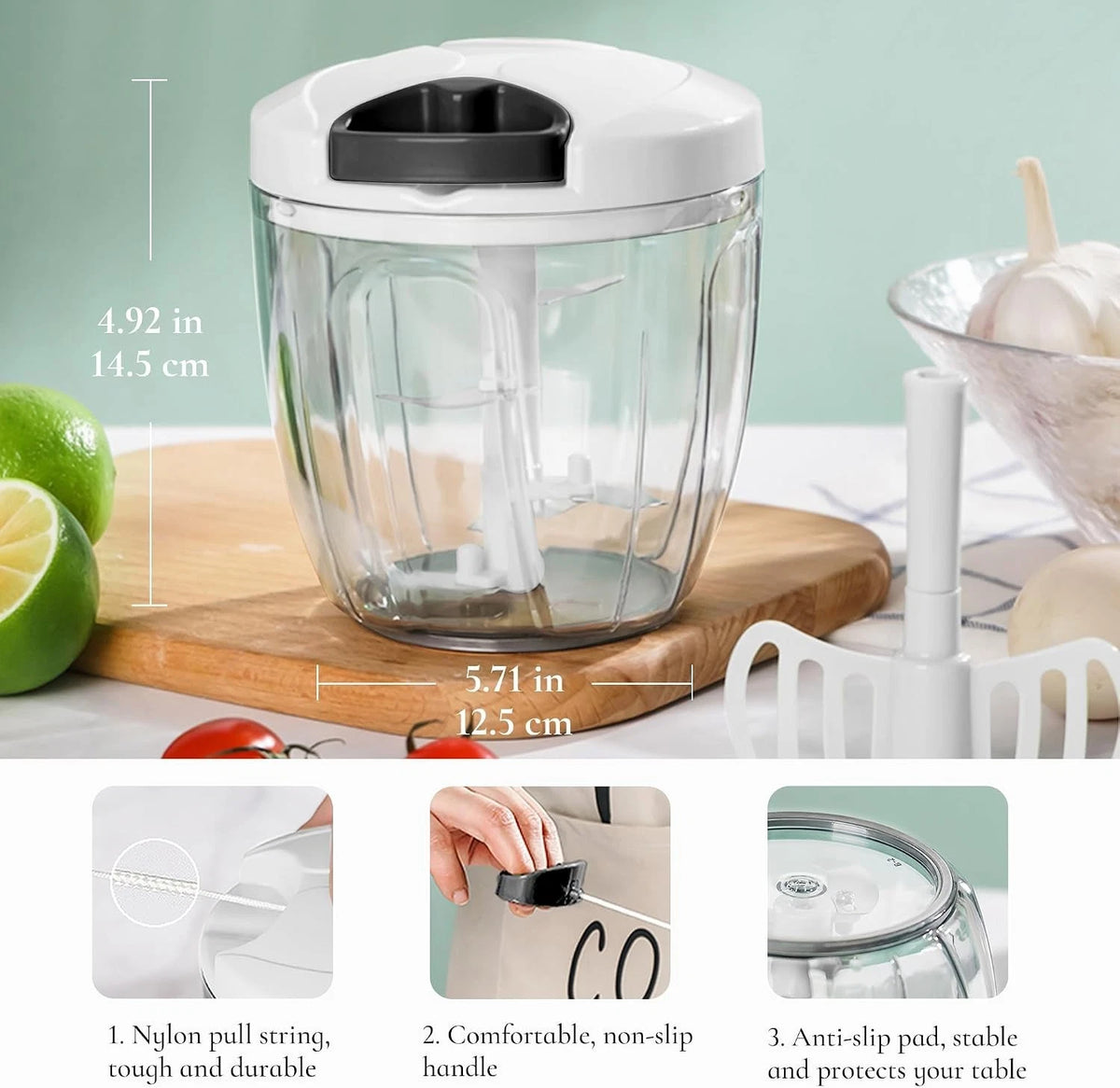 Manual Food Chopper 900ml Vegetable Chopper with Pull Cord Onion Garlic Slicer