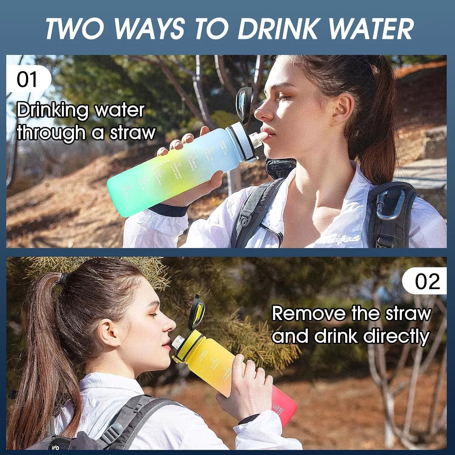 1L Sports Water Bottle Gym Travel Drinking Leak proof Bottle with Straw BPA Free