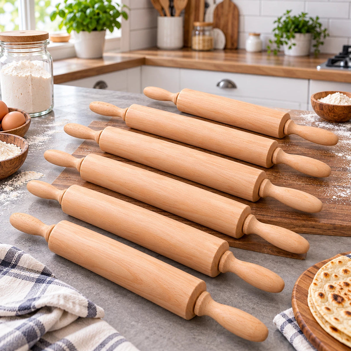 Professional Wooden Rolling Pin Pizza Baking Chapatti Roller Maker Pan Cake 42CM