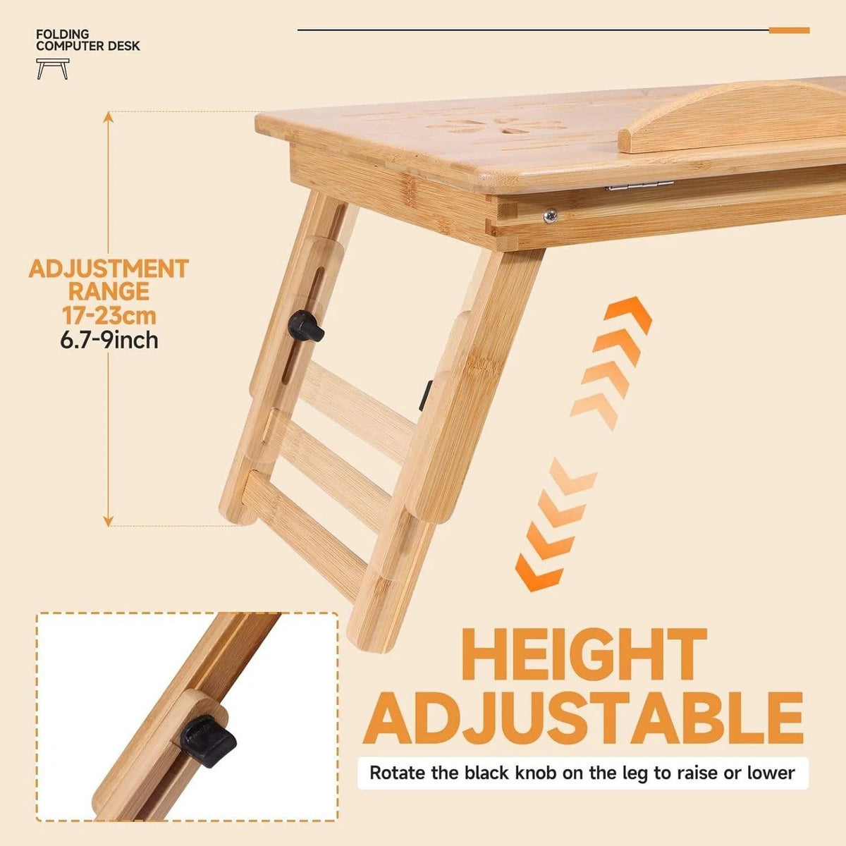 Bamboo Folding Laptop Table Stand With Storage Adjustable Bed Breakfast Tray