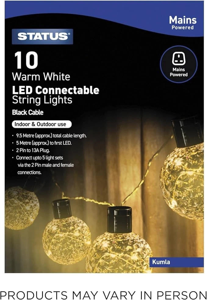 10 LED String Lights Warm White Globe Indoor Outdoor Garden 9.5M Fairy Lights
