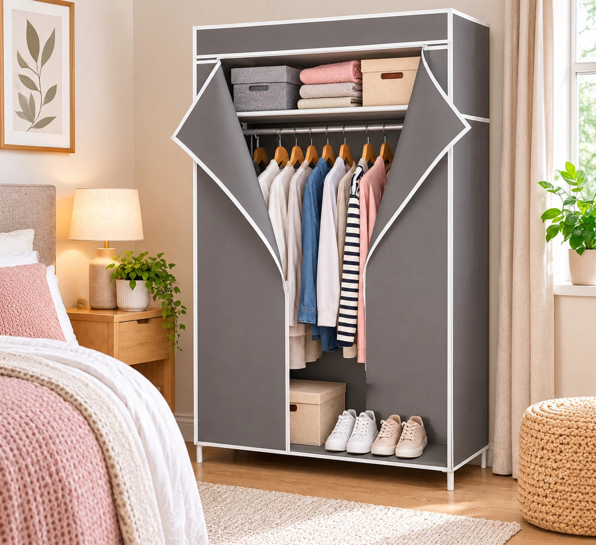 Portable Single Fabric Wardrobe Clothes Storage Closet Organiser Hanging Rail