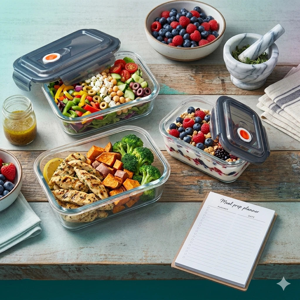 3 Piece Glass Food Storage Containers Set with Airtight Vented Lids – Oven Safe Meal Prep Boxes