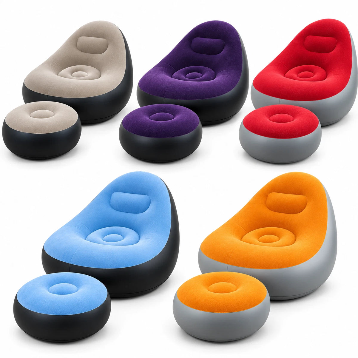 Inflatable Lounger Ottoman Couch With Foot Stool Air Blow Up Sofa Chair Camping