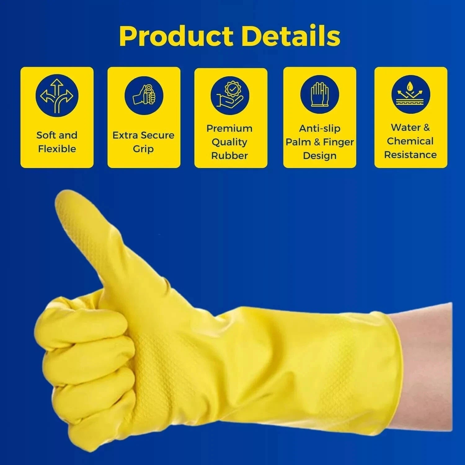 1 Pair Cleaning Gloves Yellow Heavy Duty Rubber Non-Slip Kitchen Bathroom Dishes