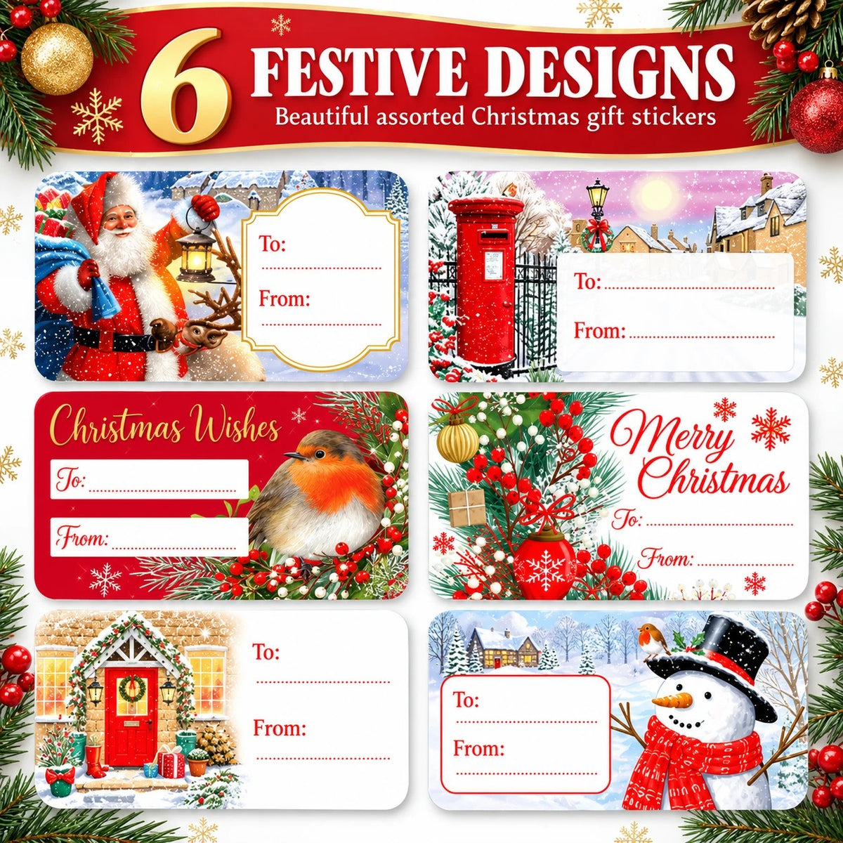 150 Traditional Christmas Gift Tags Sticker Sticky Self Adhesive Stickers Labels