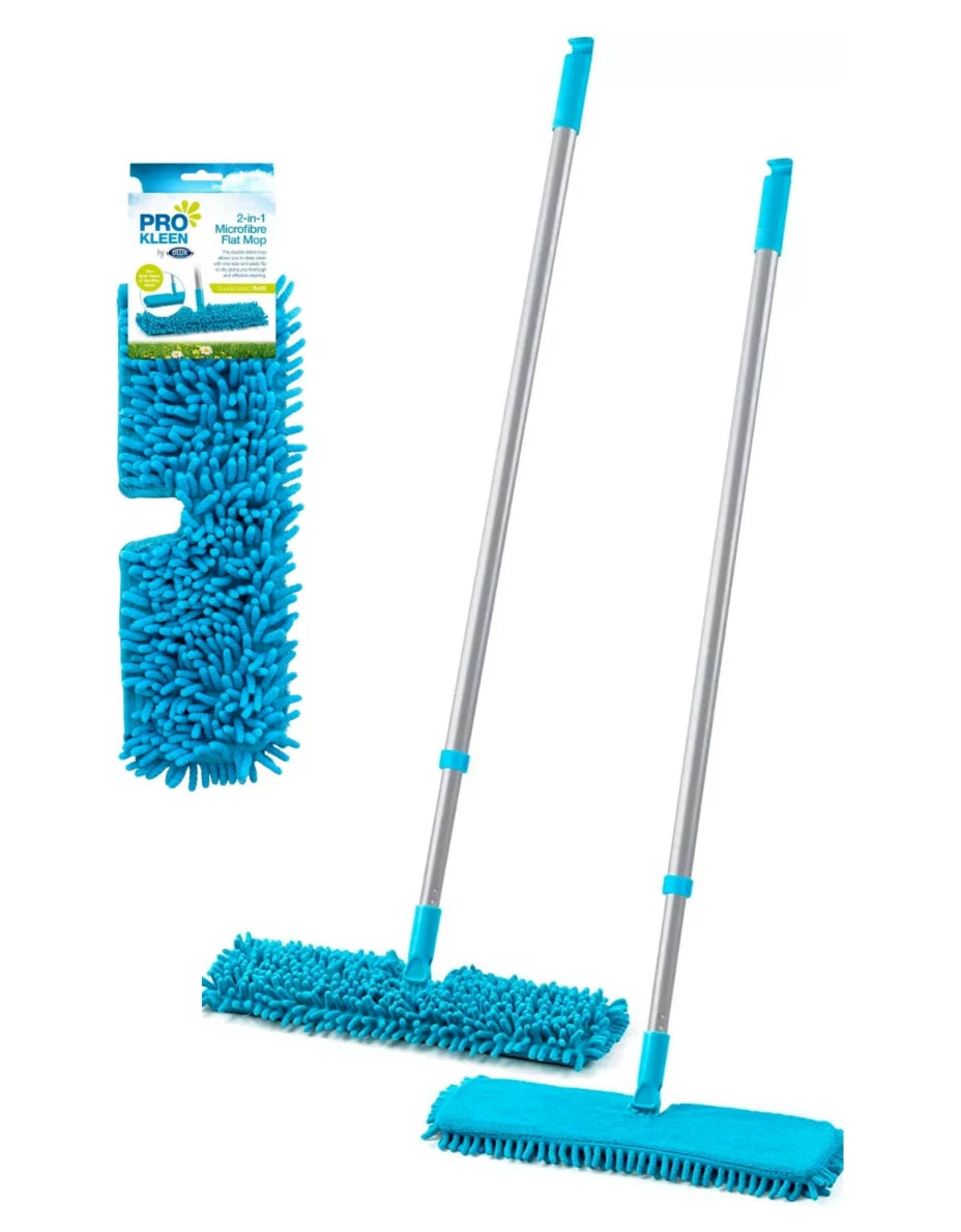 Double Sided Microfiber Mop Floor Cleaner Wet Dry Cleaning Extendable Handle