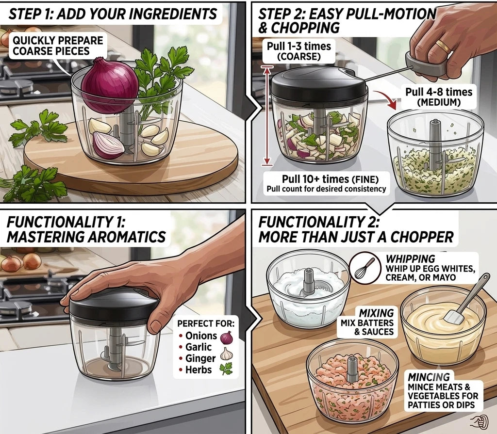 Manual Food Chopper Vegetable Chopper with Easy Pull Cord 650ml Onion Slicer