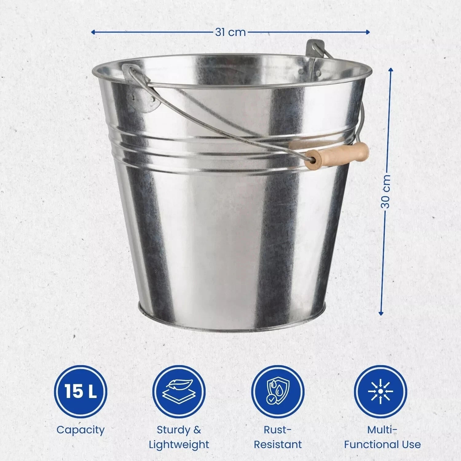 Traditional Metal Bucket With Handle Strong Galvanized Steel Heavy Duty Cleaning