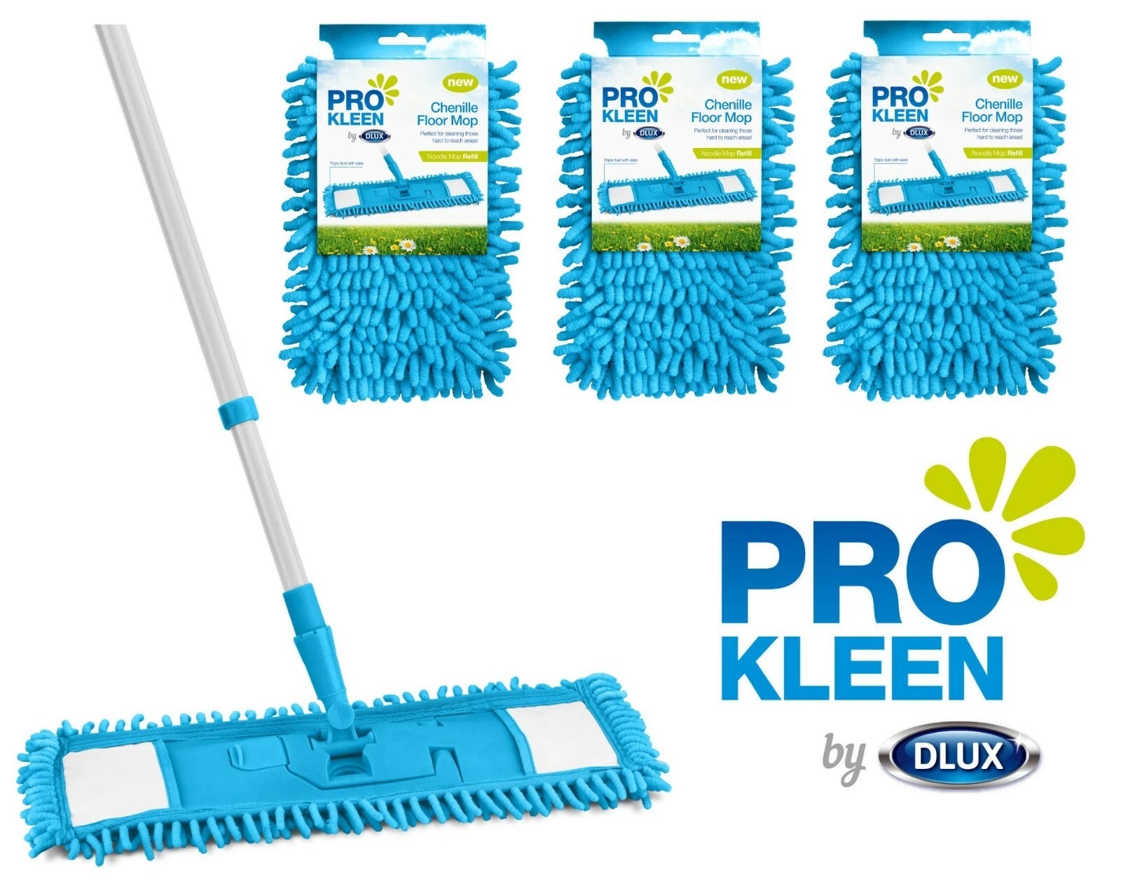 Extendable Flat Microfibre Floor Mop Super Absorbent Cleaning Replacement Heads