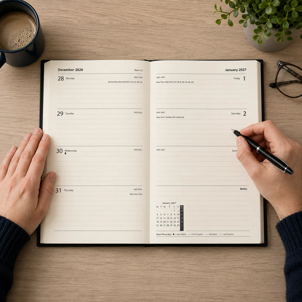 2027 Diary A4 A5 Page a Day or Week To View Padded Cover Dairy Diaries Office