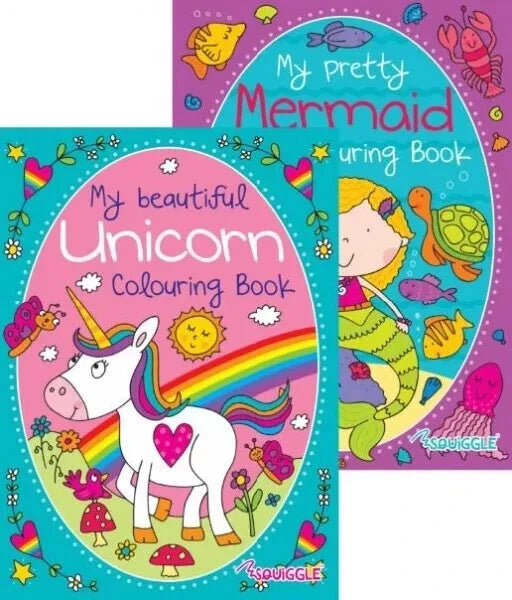 2pk A4 Colouring Book For Children Kids Girls Unicorn Mermaid Fun Activity Books
