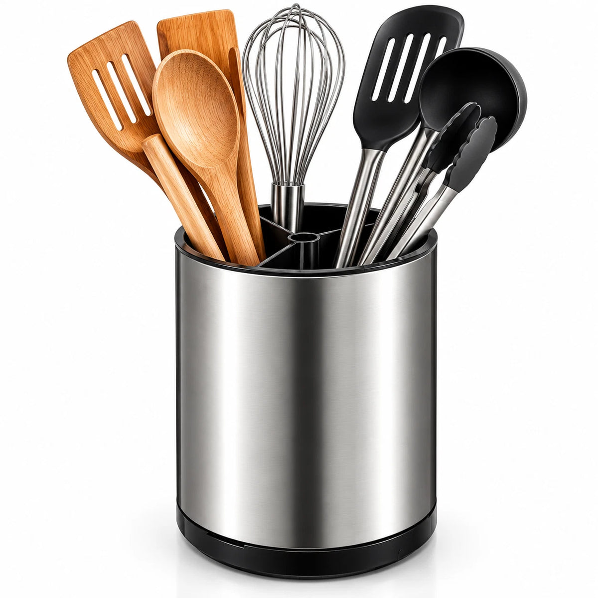 Stainless Steel Utensil Holder Rotating Kitchen Cutlery Holder Storage Organiser