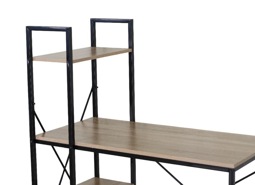 Computer Desk with 4-Tier Storage Shelves – Home Office Study Writing Workstation with Bookshelf Design