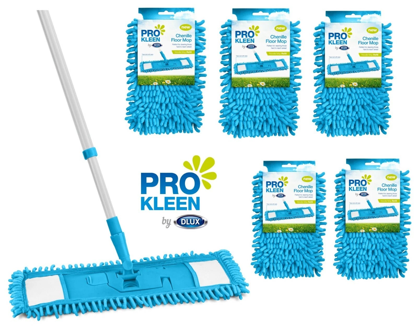 Extendable Flat Microfibre Floor Mop Super Absorbent Cleaning Replacement Heads