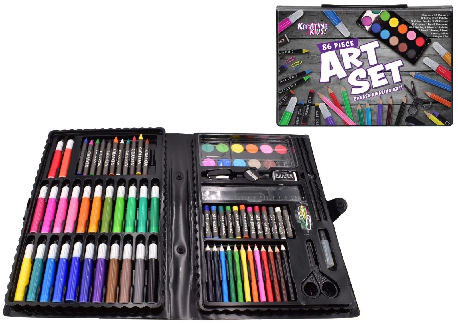 86pcs Kids Craft and Art Set Colouring Kit with Crayons Water colour Paints Gift