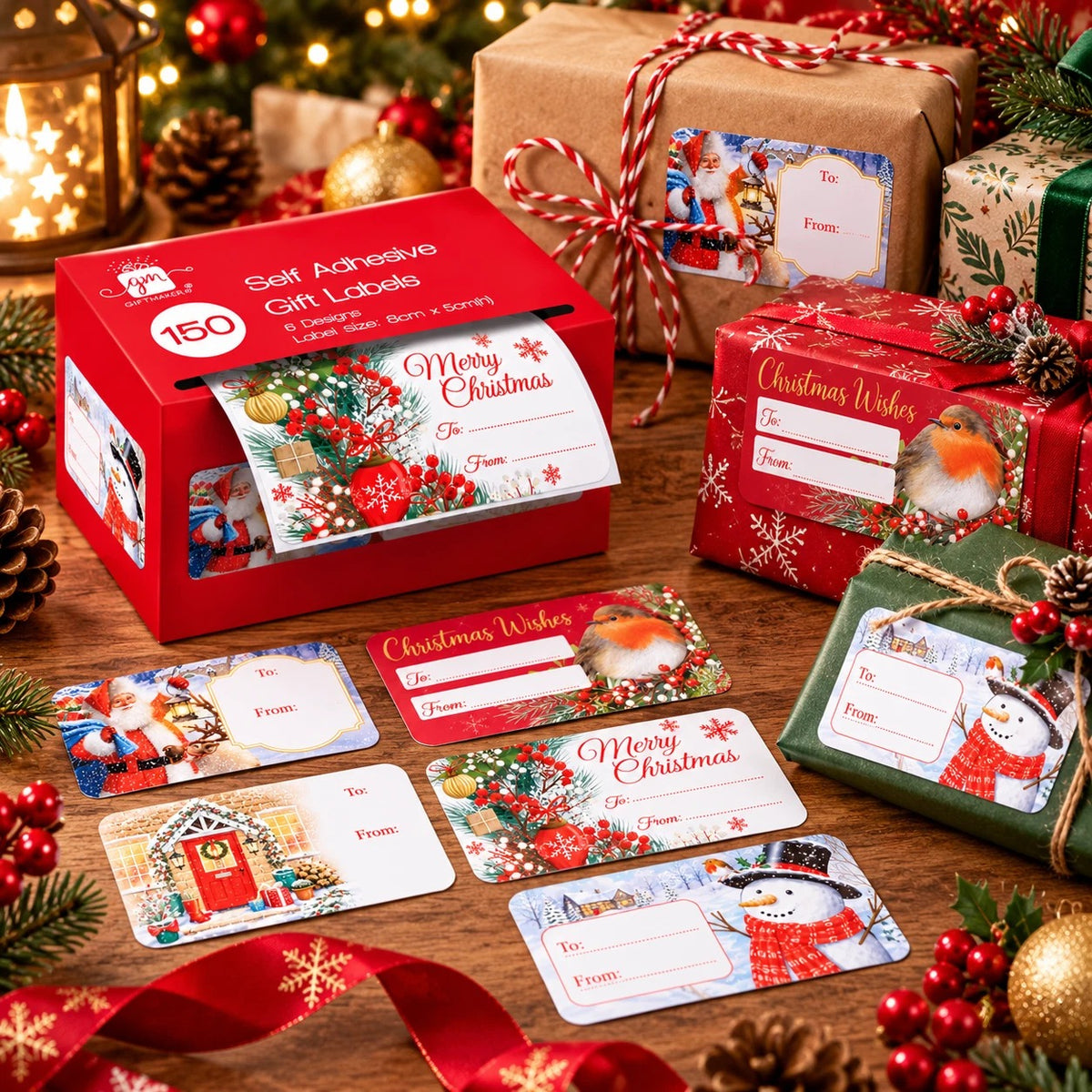 150 Traditional Christmas Gift Tags Sticker Sticky Self Adhesive Stickers Labels