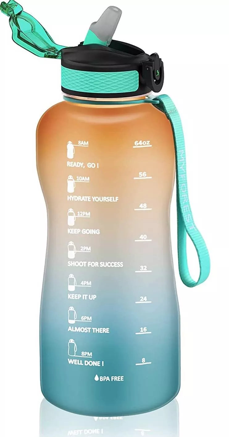 2L Water Bottle with Straw – Leakproof BPA-Free Gym & Sports Bottle with Time Markings