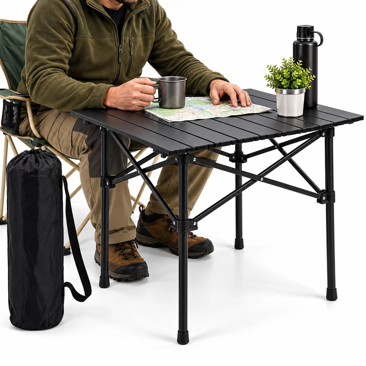 Folding Camping Table Square Roll Up Top Carbon Steel For Garden Picnic Outdoor