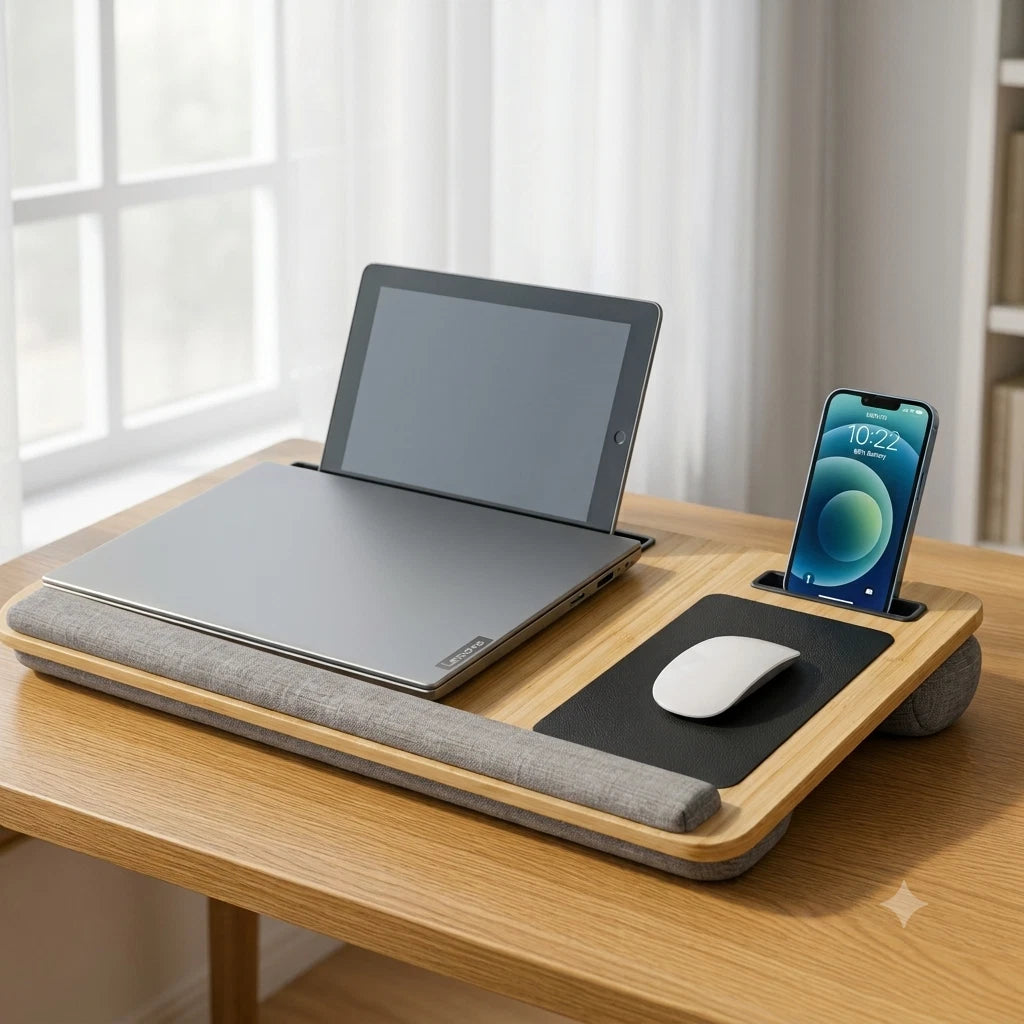 Large Bamboo Lap Desk Laptop Tray Portable Wide Sofa Working Support Cushion