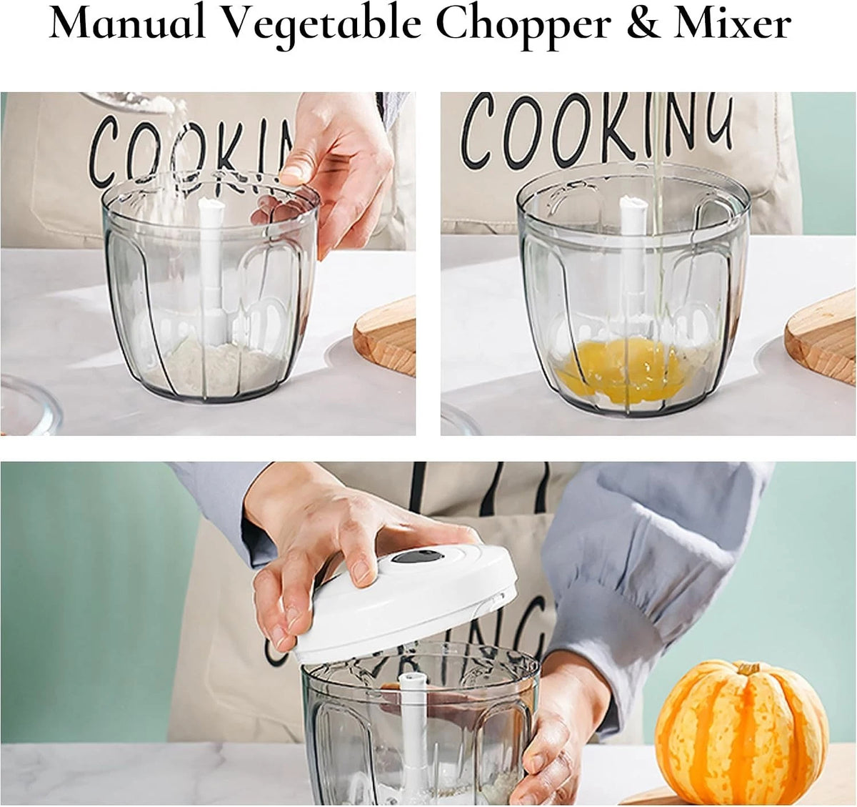 Manual Food Chopper 900ml Vegetable Chopper with Pull Cord Onion Garlic Slicer