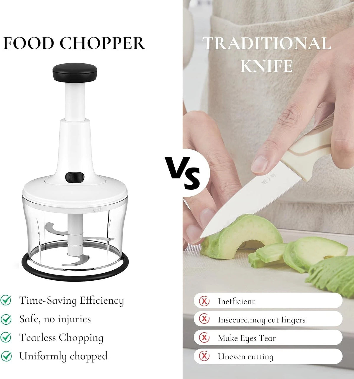 Manual Hand Press Food Chopper with Egg Whisker & Vegetable Salad Spinner 1200ml