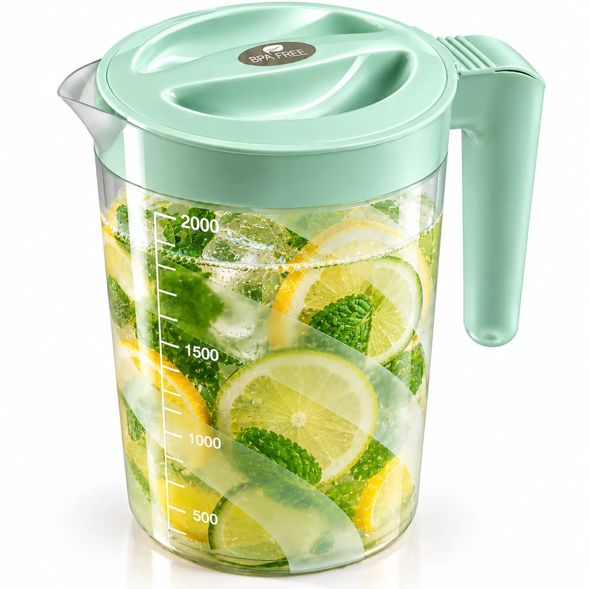 2 Litre Plastic Jug with Lid Pitcher Water Cocktail Juice Drinks Measuring Jugs