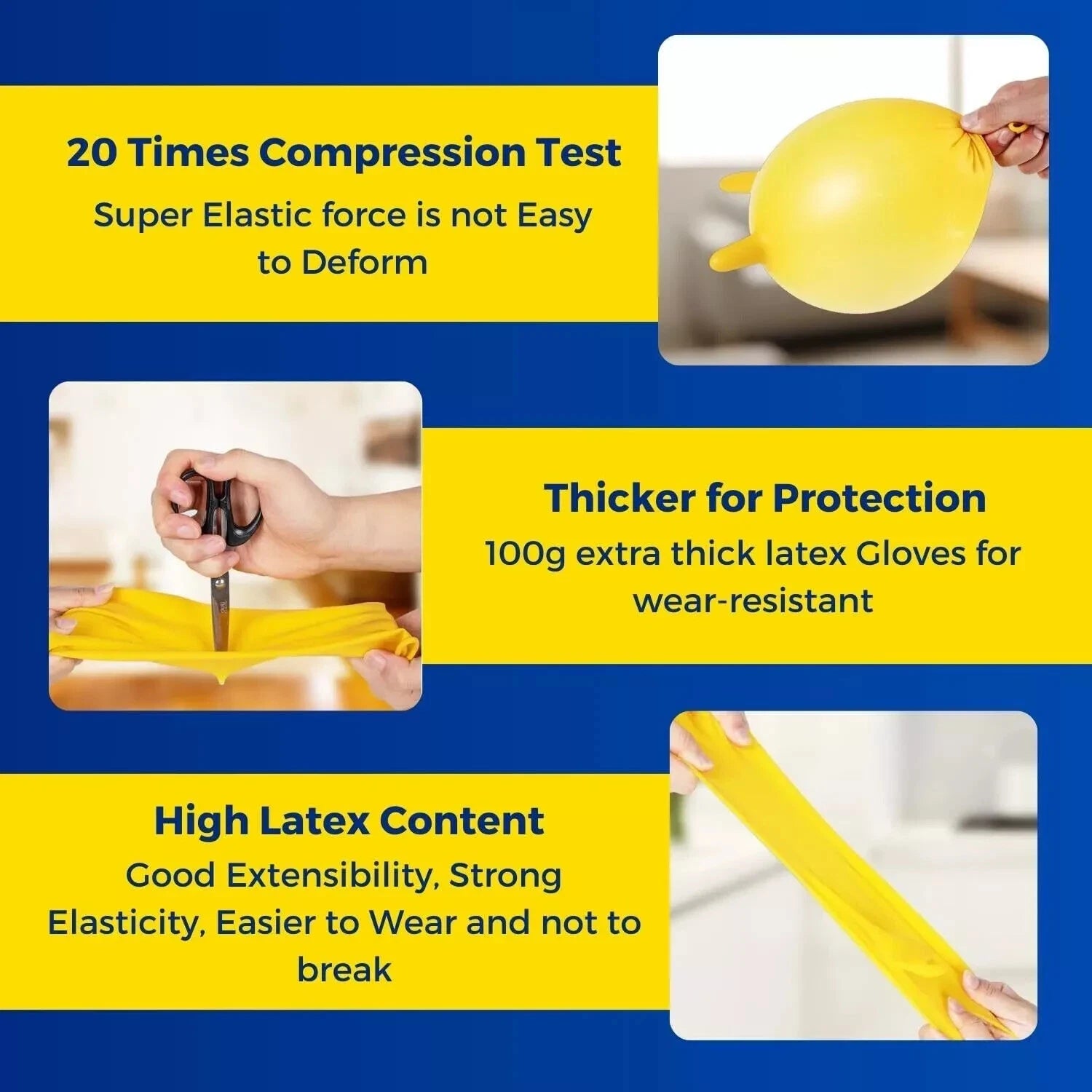 1 Pair Cleaning Gloves Yellow Heavy Duty Rubber Non-Slip Kitchen Bathroom Dishes