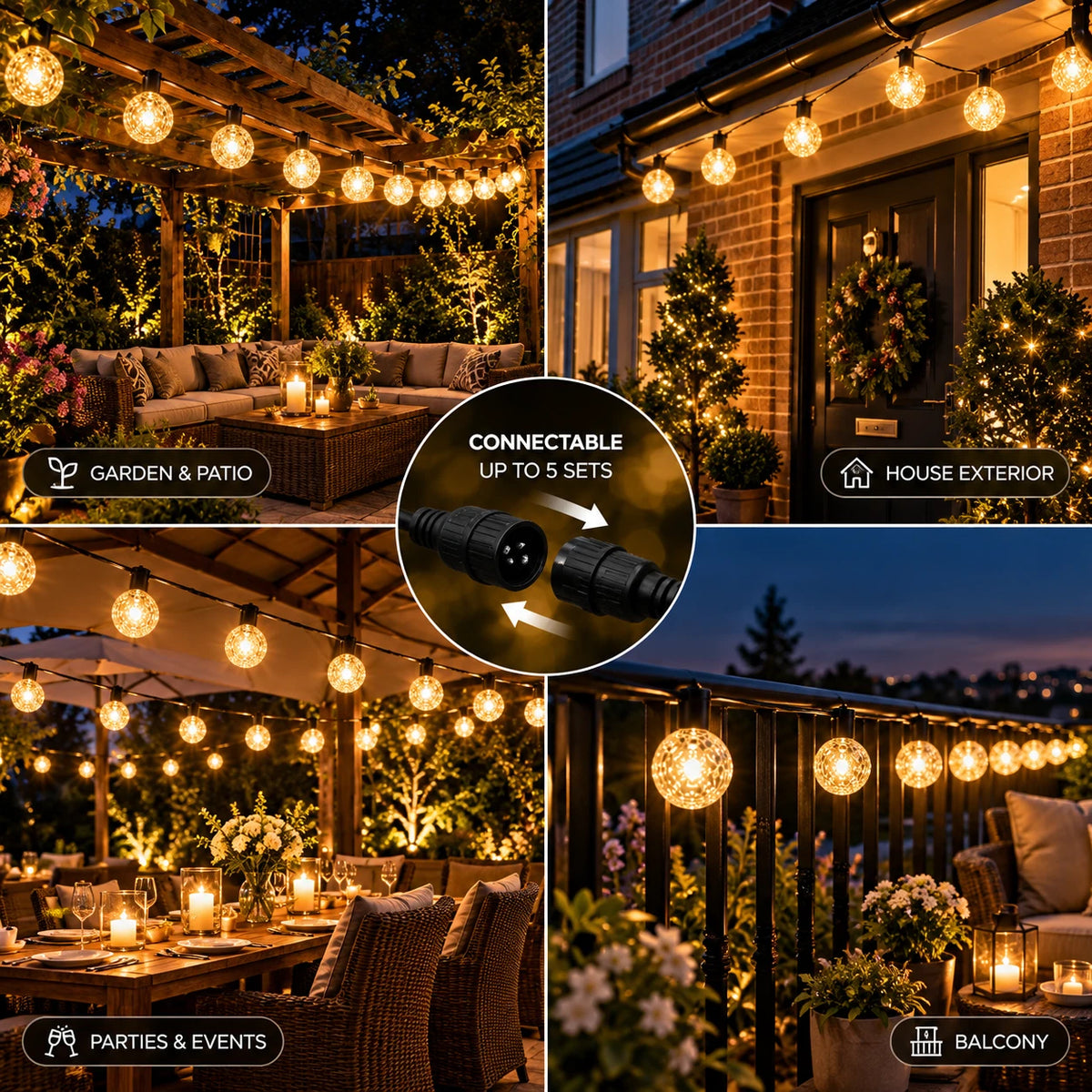 10 LED String Lights Warm White Globe Indoor Outdoor Garden 9.5M Fairy Lights