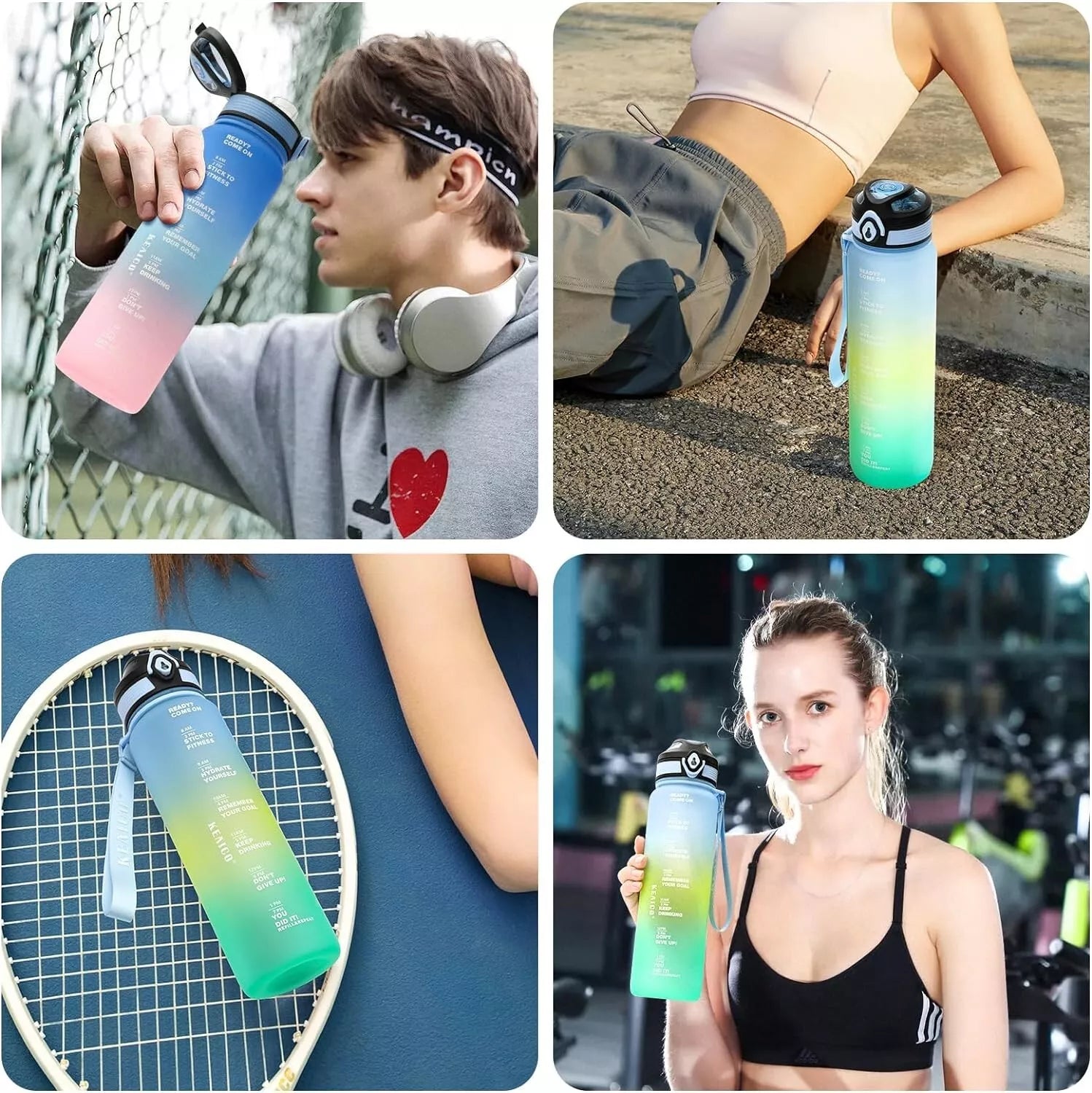 1L Sports Water Bottle Gym Travel Drinking Leak proof Bottle with Straw BPA Free