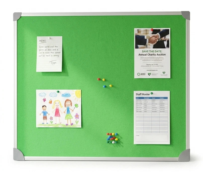 Green Felt Notice Board 1200x900mm Large Pin Board Aluminium Frame Office Home