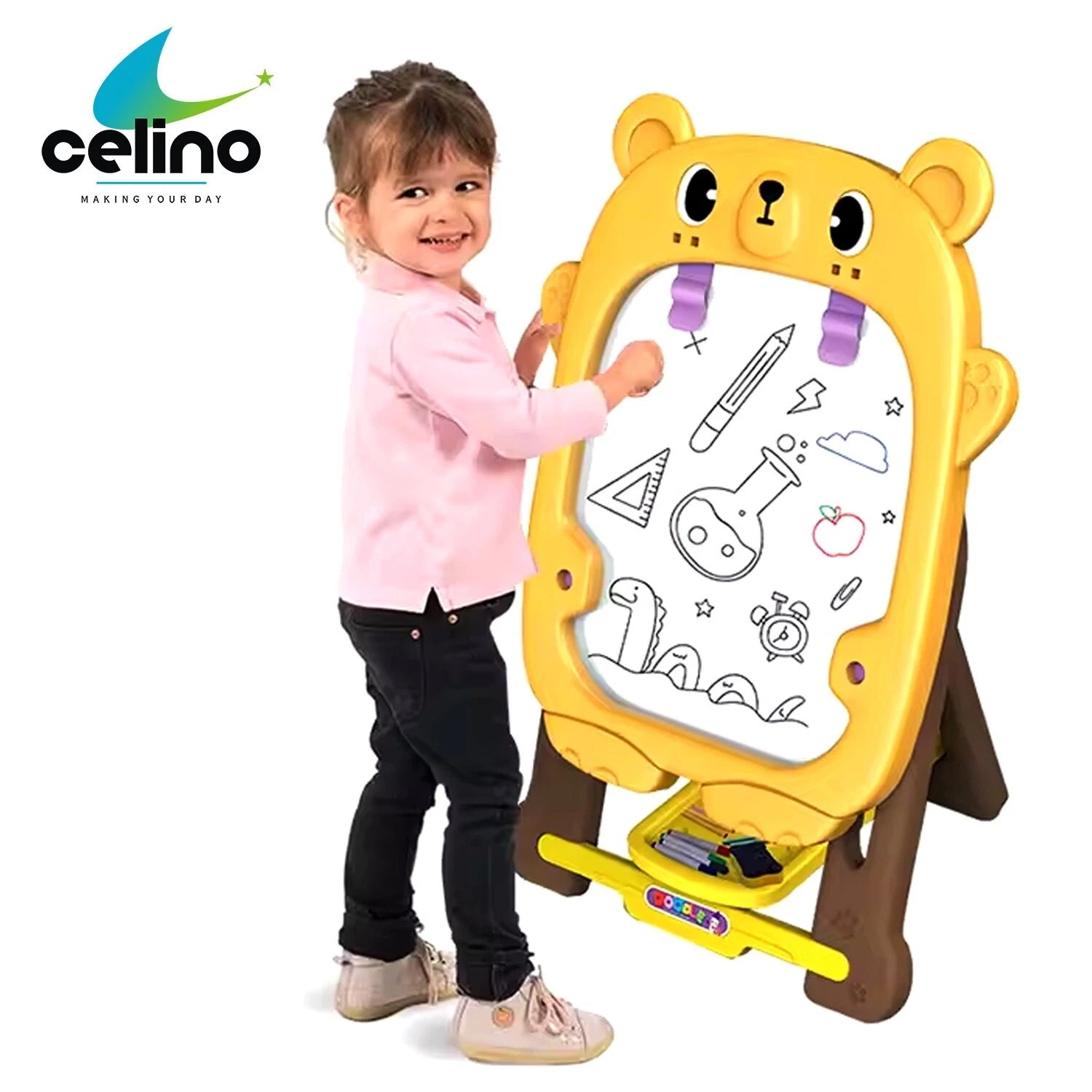 Kids Double Sided Easel Board | Writing, Drawing, Chalk & Doodle Standing Graffiti Art Board
