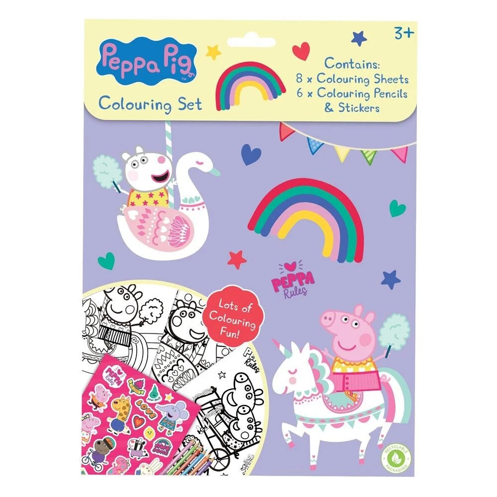 Peppa Pig Colouring Set Art Craft Pencils & Stickers Travel Activity Book Xmas
