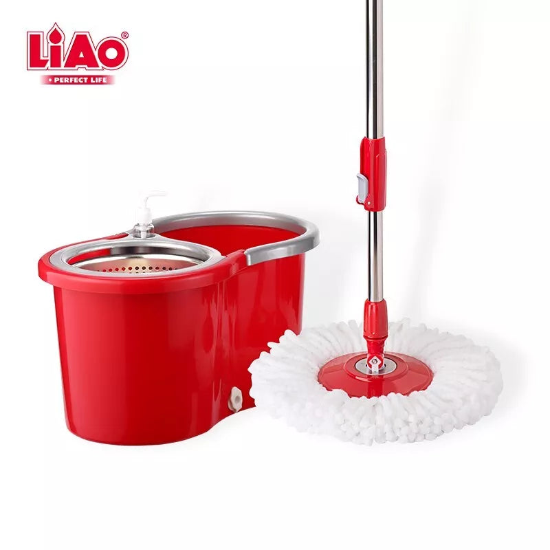 Spin Mop and Bucket Set – Microfibre Floor Cleaning System with Stainless Steel Handle for Home Cleaning