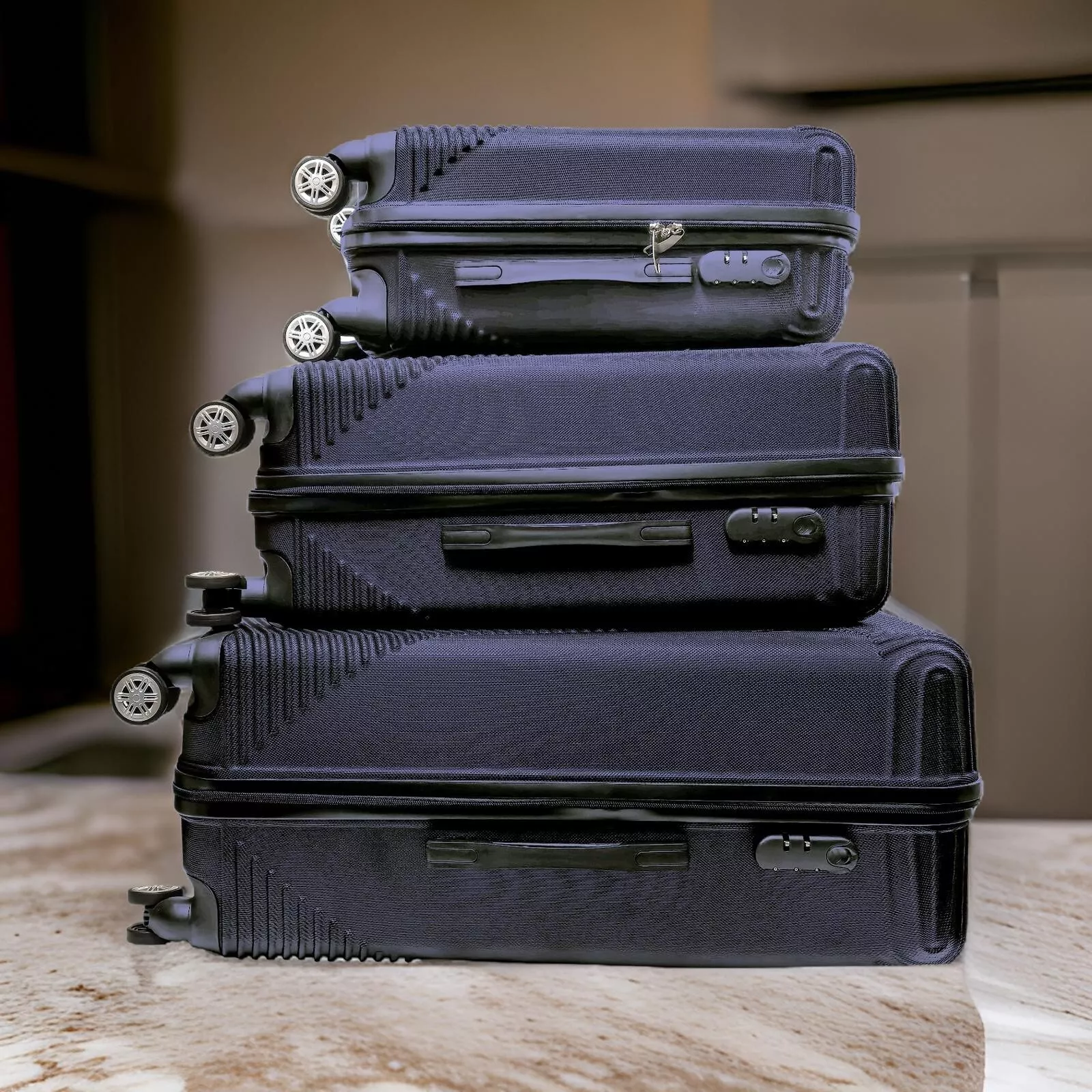 Suitcase Set of 3 Lightweight ABS Hard Shell 4 Wheel Luggage Set Travel Trolley