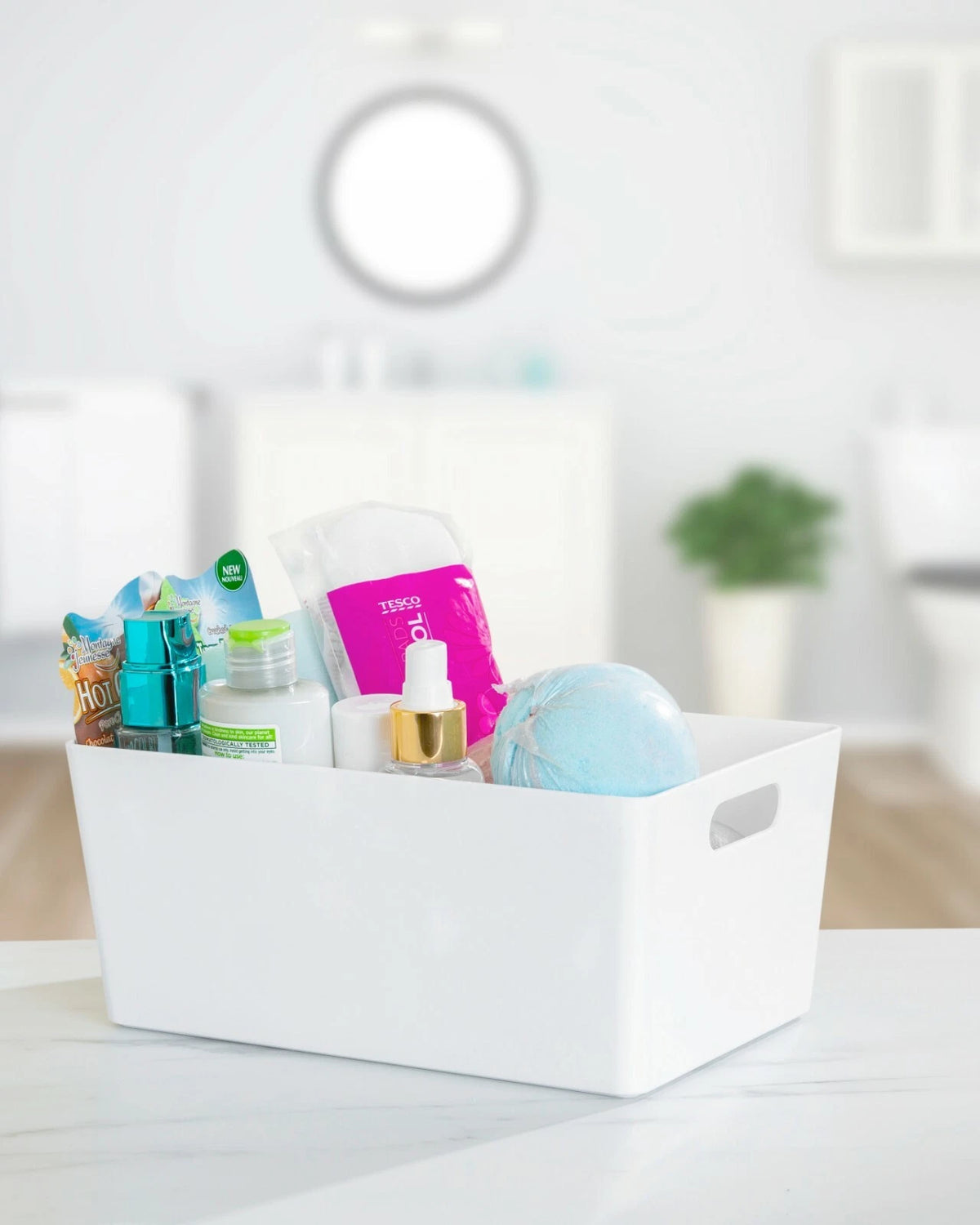 Plastic Storage Baskets Organiser Reusable Boxes Kitchen Bathroom Office Home