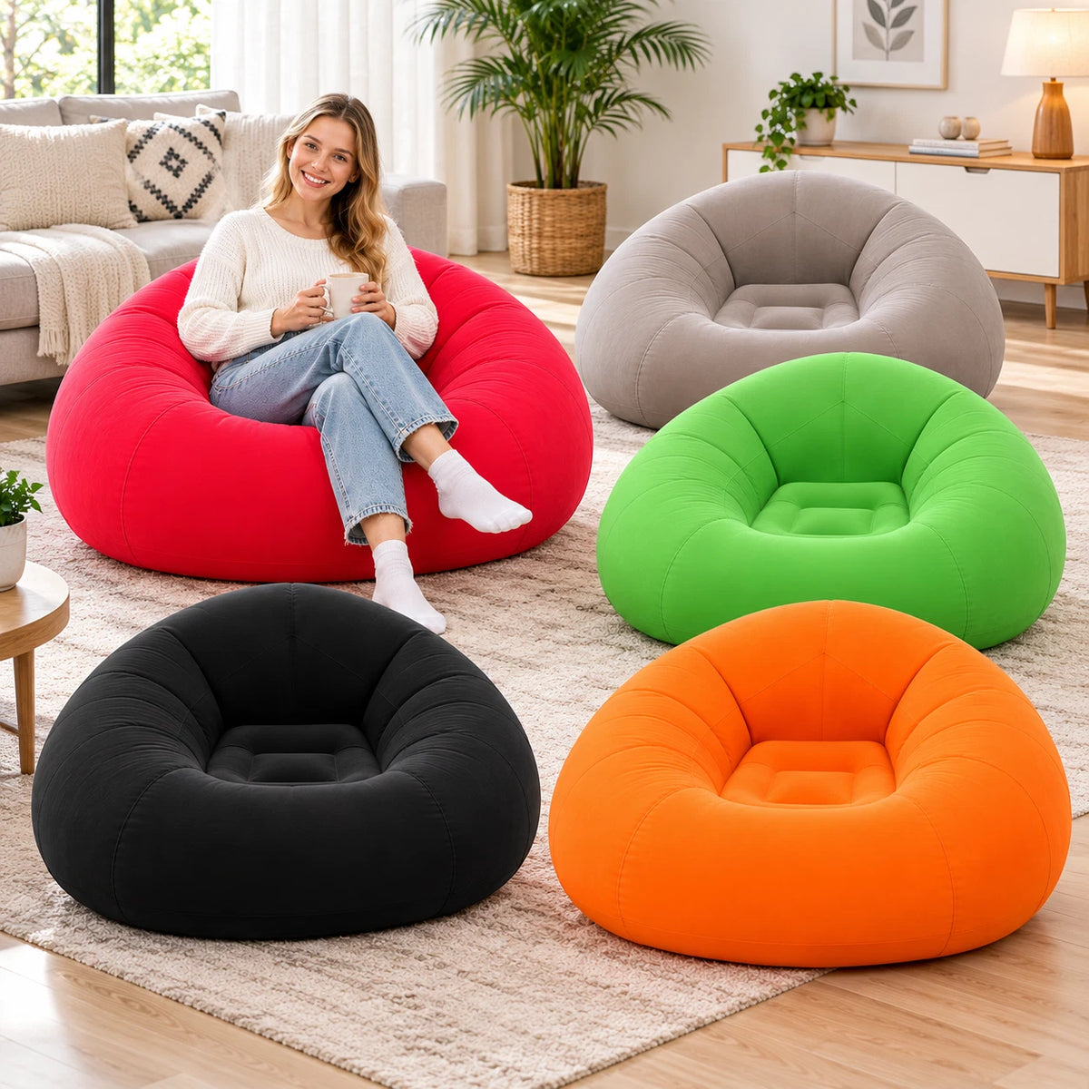 Inflatable Sofa Single Seater Bean Bag For Camping Indoor Blow up Chair Lounger