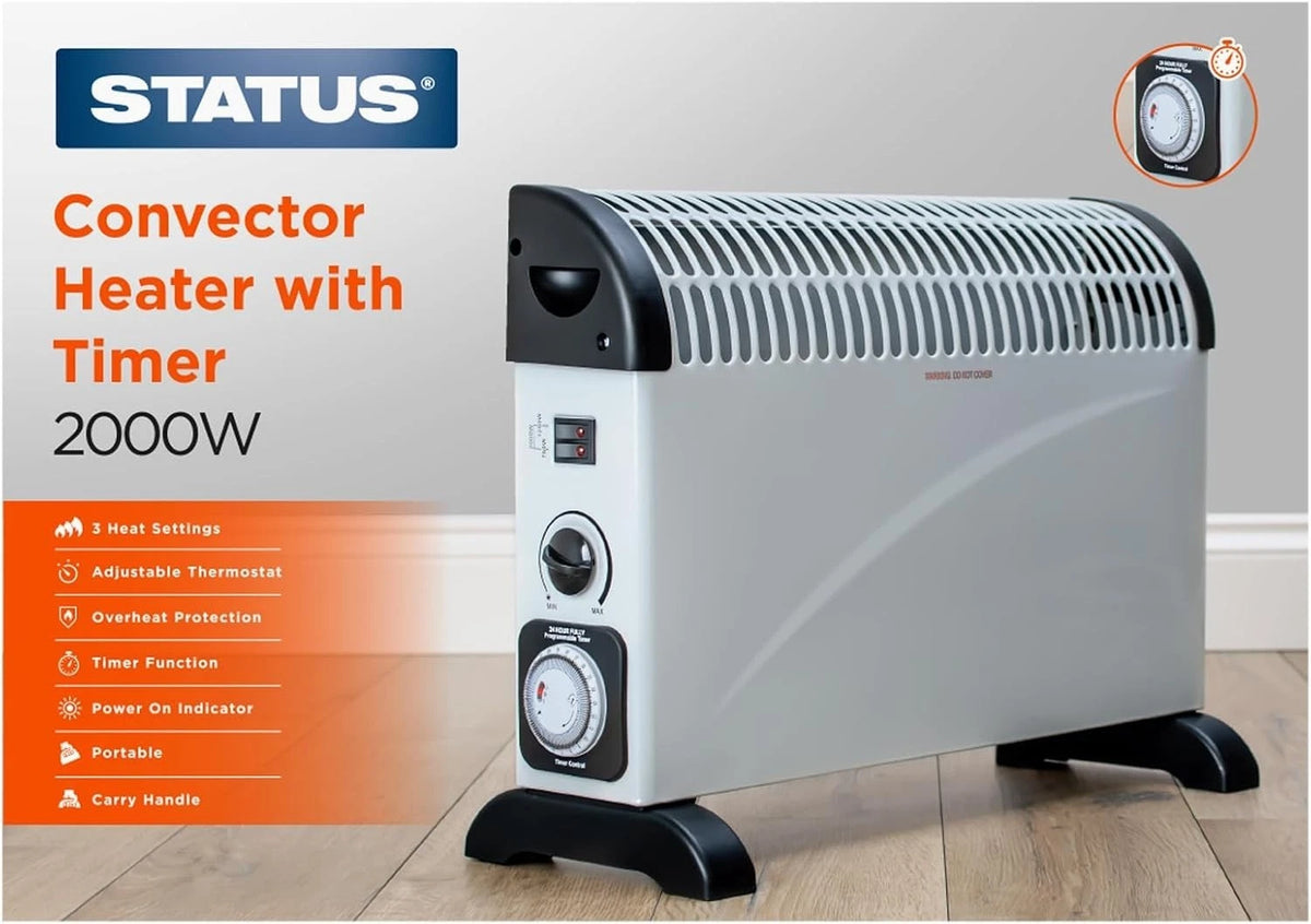 2000W Electric Convector Heater with 3 Heat Settings Timer & Thermostat 2kw