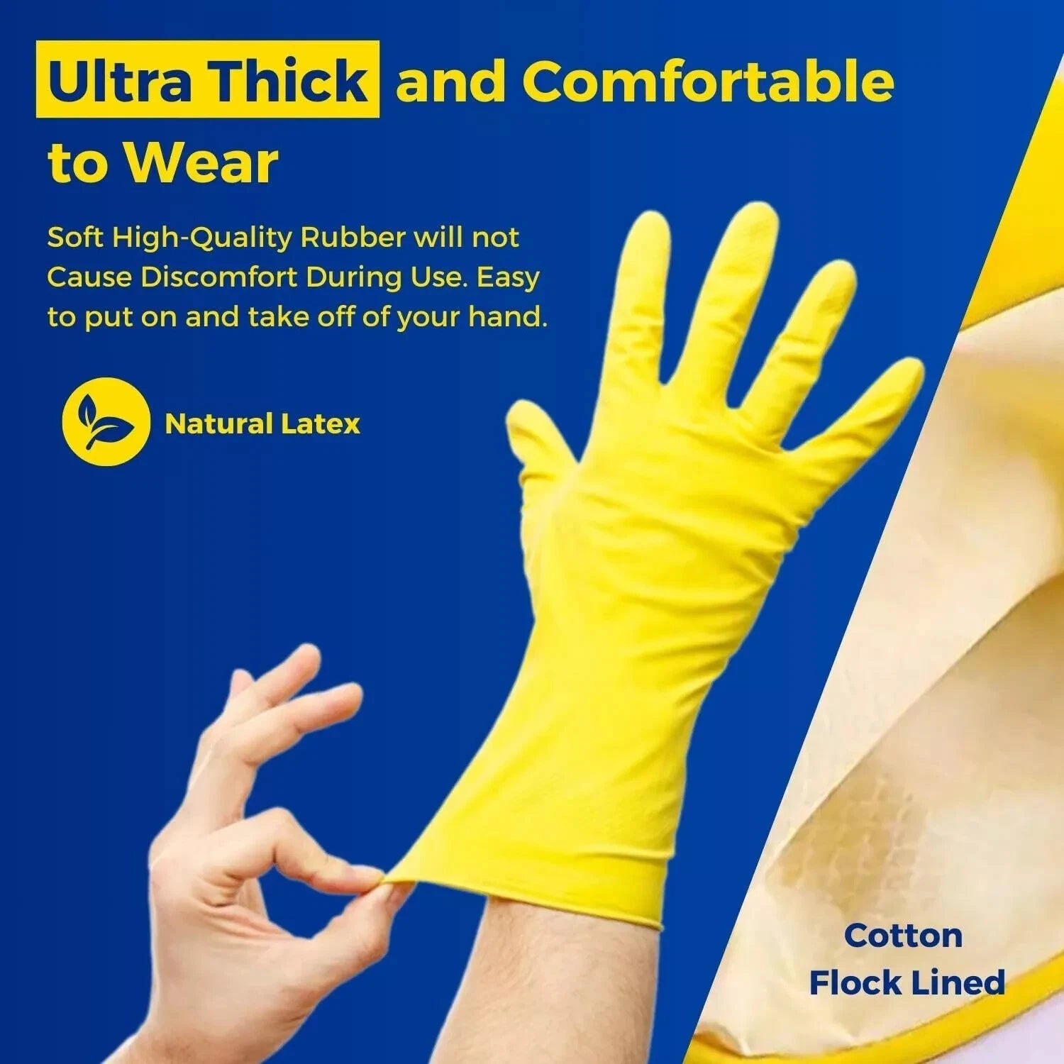 1 Pair Cleaning Gloves Yellow Heavy Duty Rubber Non-Slip Kitchen Bathroom Dishes