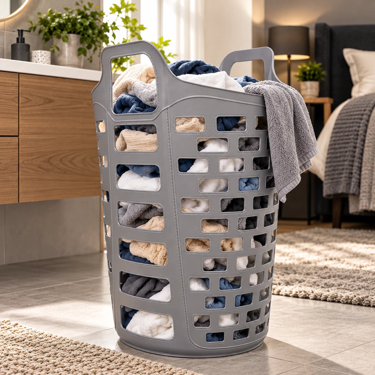 70L Plastic Laundry Basket Flexi Lightweight Utility Storage Washing Clothes