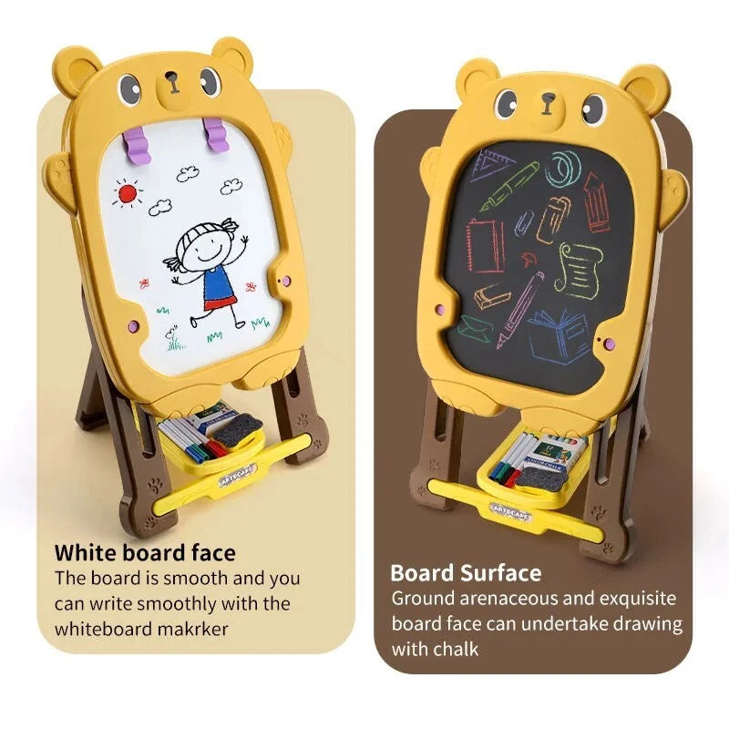 Kids Double Sided Easel Board | Writing, Drawing, Chalk & Doodle Standing Graffiti Art Board
