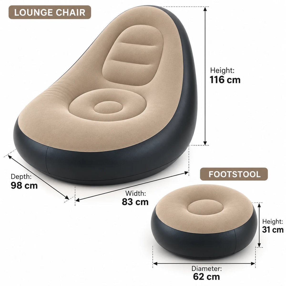 Inflatable Lounger Chair Sofa With Foot Stool Air Blow Up Couch Indoor Outdoor