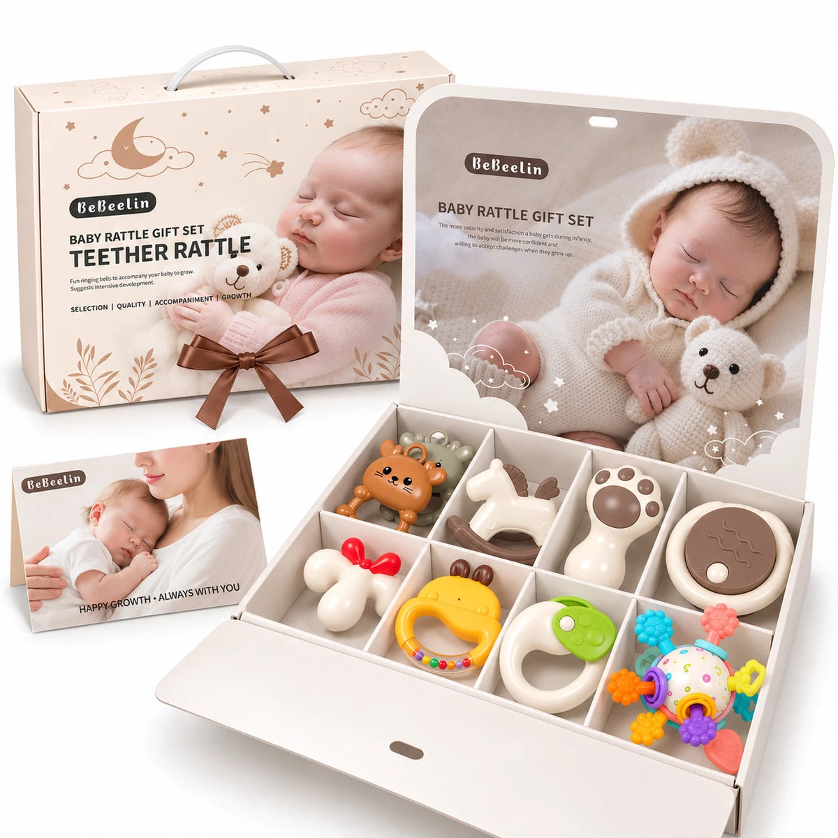 9pc Baby Rattles and Teether Gift Set For Newborn Sensory Activity Play Toy XMAS