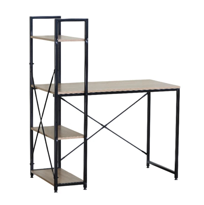 Computer Desk with 4-Tier Storage Shelves – Home Office Study Writing Workstation with Bookshelf Design